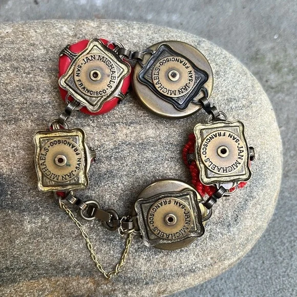 Vintage Jan Michaels Red Cinnabar Carved Jewelry Set - Picture 6 of 9